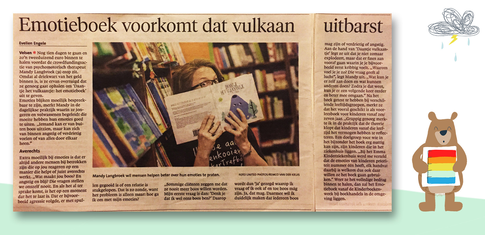 Daantje het Vulkaantje in de IJmuider Courant 'Emotieboek voorkomt dat vulkaan uitbarst'